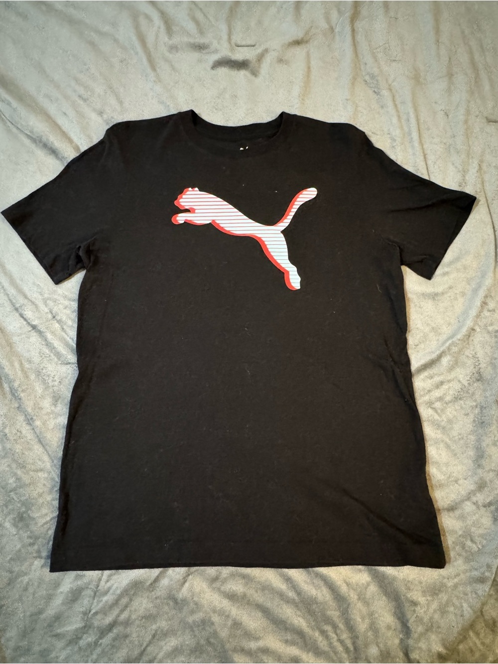 Puma Black Short Sleeve Tee with Red & White Striped Puma Logo
#1419